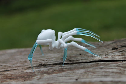 White And Blue Murano Glass Spider – Miniature Handmade Figurine