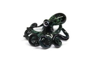 Black Deep Green  Blown Glass Octopus glass figurine mini