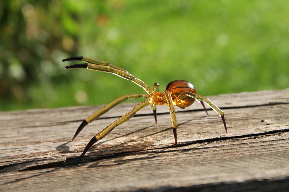 Amber Transparent Glass Spider Figurine With Black Tips
