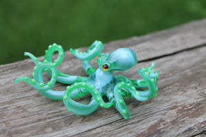 Green Blown Glass Octopus Sculpture