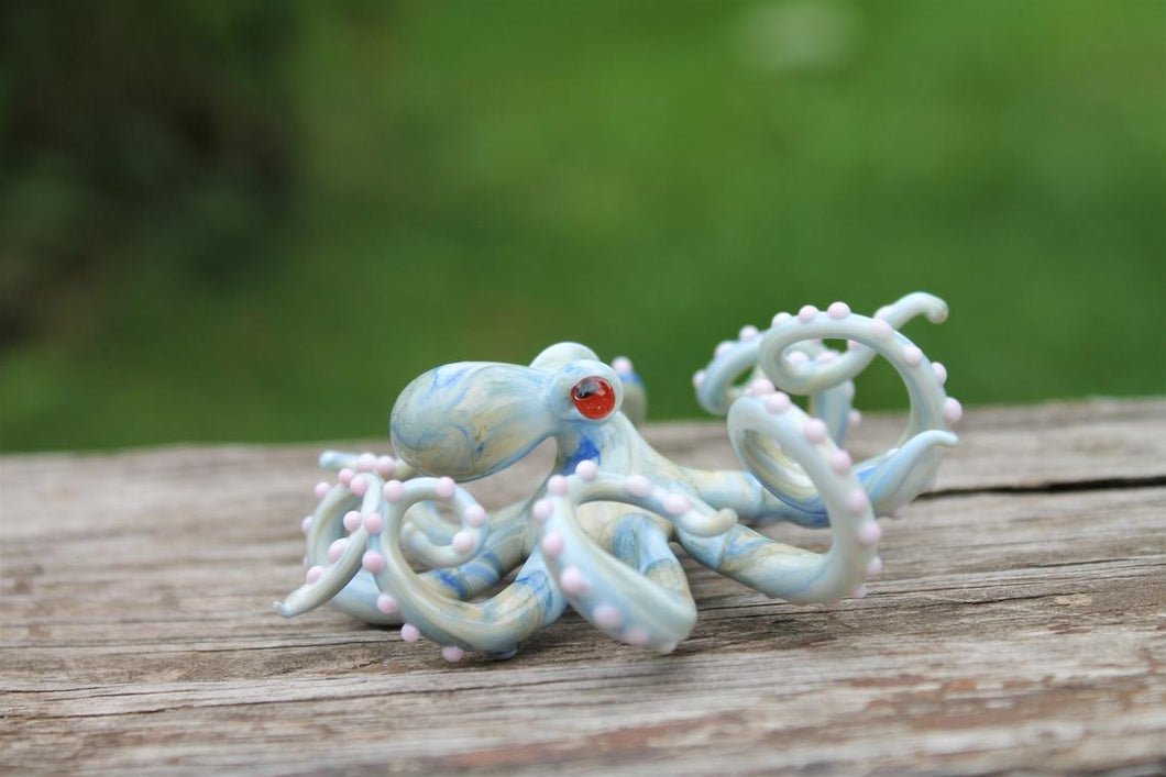 White Blue Blown Glass Octopus glass figurine Octopus Glass Ocean Octopus  Kraken Glass Octopus Figurine