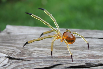 Amber Transparent Glass Spider Figurine With Black Tips