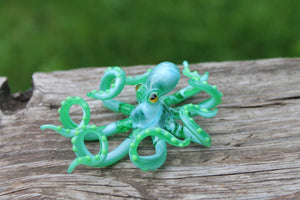 Green Blown Glass Octopus Sculpture