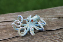 Load image into Gallery viewer, White Blue Blown Glass Octopus glass figurine Octopus Glass Ocean Octopus  Kraken Glass Octopus Figurine
