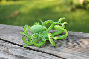 Green Blown Glass Octopus, Ocean, Octopus Sculpture