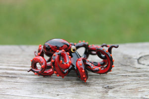 Black-Red Glass Octopus Sculpture