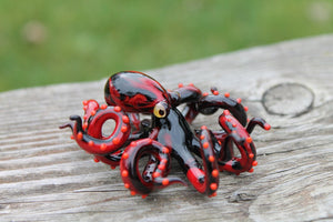 Black-Red Glass Octopus Sculpture