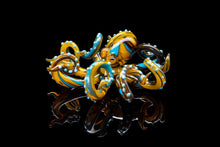 Load image into Gallery viewer, Yellow-Blue Blown Glass Octopus glass figurine Octopus Glass Ocean Octopus  Kraken Glass Octopus Figurine
