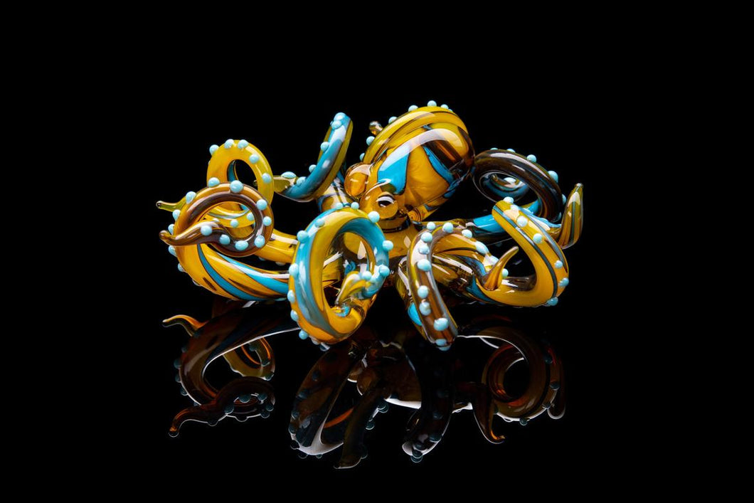 Yellow-Blue Blown Glass Octopus glass figurine Octopus Glass Ocean Octopus  Kraken Glass Octopus Figurine