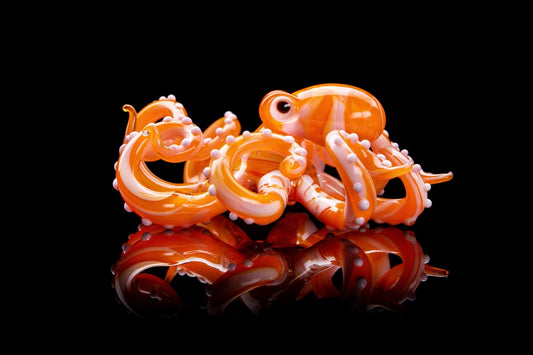 Orange-Pink Blown Glass Octopus glass figurine Octopus Glass Ocean Octopus  Kraken Glass Octopus Figurine