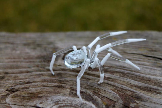 White And Clear Glass Spider Sculpture – Unique Lampwork Mini