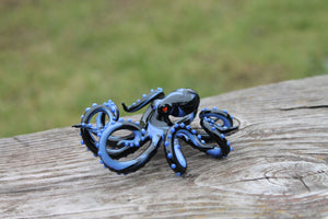 Deep Blue Black Blown Glass Octopus Sculpture