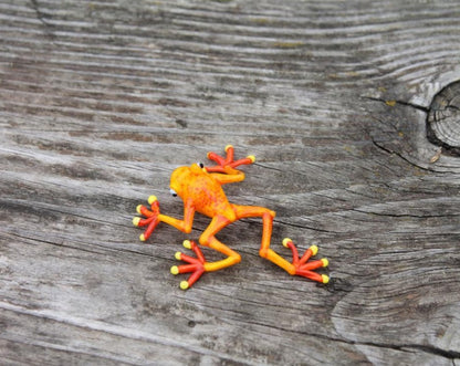 Handmade Orange Glass Frog Figurine With Yellow Feet - Murano Art