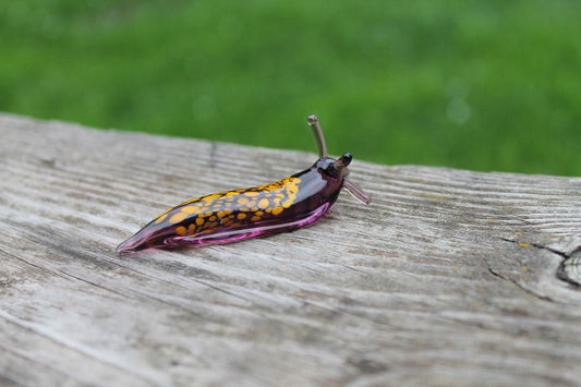 Yellow And Purple Glass Slug Figurine – Miniature Lampwork Snail