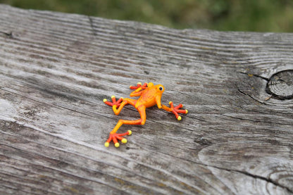 Handmade Orange Glass Frog Figurine With Yellow Feet - Murano Art