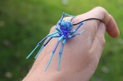 Blue And Teal Glass Spider Necklace – Handmade Murano Art Pendant
