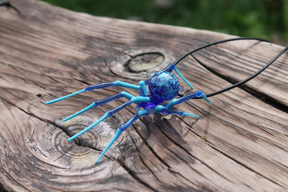 Blue And Teal Glass Spider Necklace – Handmade Murano Art Pendant