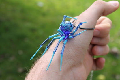 Blue And Teal Glass Spider Necklace – Handmade Murano Art Pendant