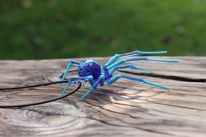 Blue And Teal Glass Spider Necklace – Handmade Murano Art Pendant