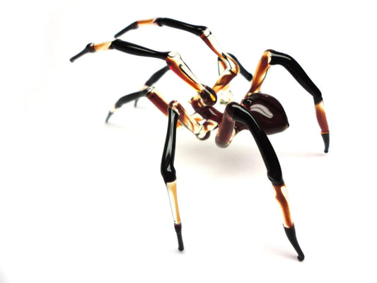 Brown Murano Glass Spider Figurine With Amber And Black Legs