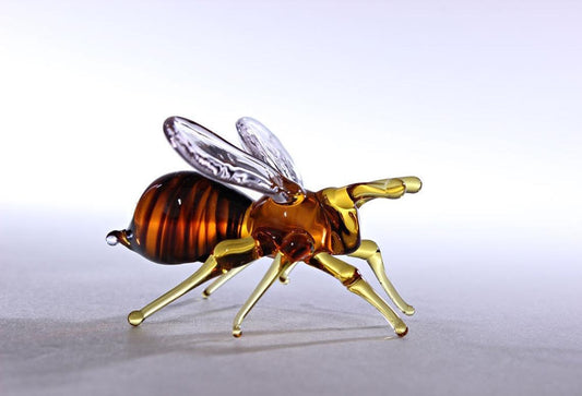 Amber Murano Glass Bee Figurine – Hand Blown 1.4 Inches