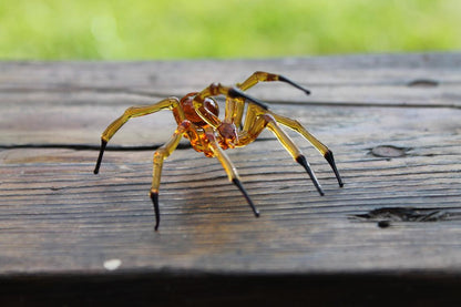 Blown Glass Figurine Art Insect Amber and Black SPIDER, Art Glass Spider Figurine Glass Figurine Animal Figure Glass Sculpture