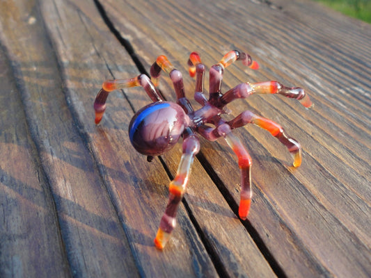 Violet Orange Lampwork Glass Spider – Realistic Handmade Sculpture