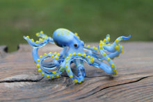 Load image into Gallery viewer, Sky Blue Yellow Blown Glass Octopus, Ocean, Octopus Sculpture
