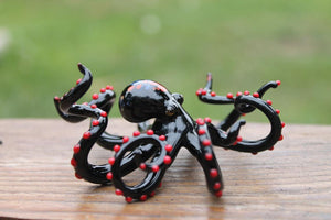 Black Red Glass Octopus, Ocean, Octopus Sculpture