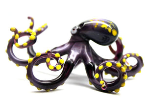 Purple Yellow Blown Glass Octopus, Ocean, Octopus Sculpture
