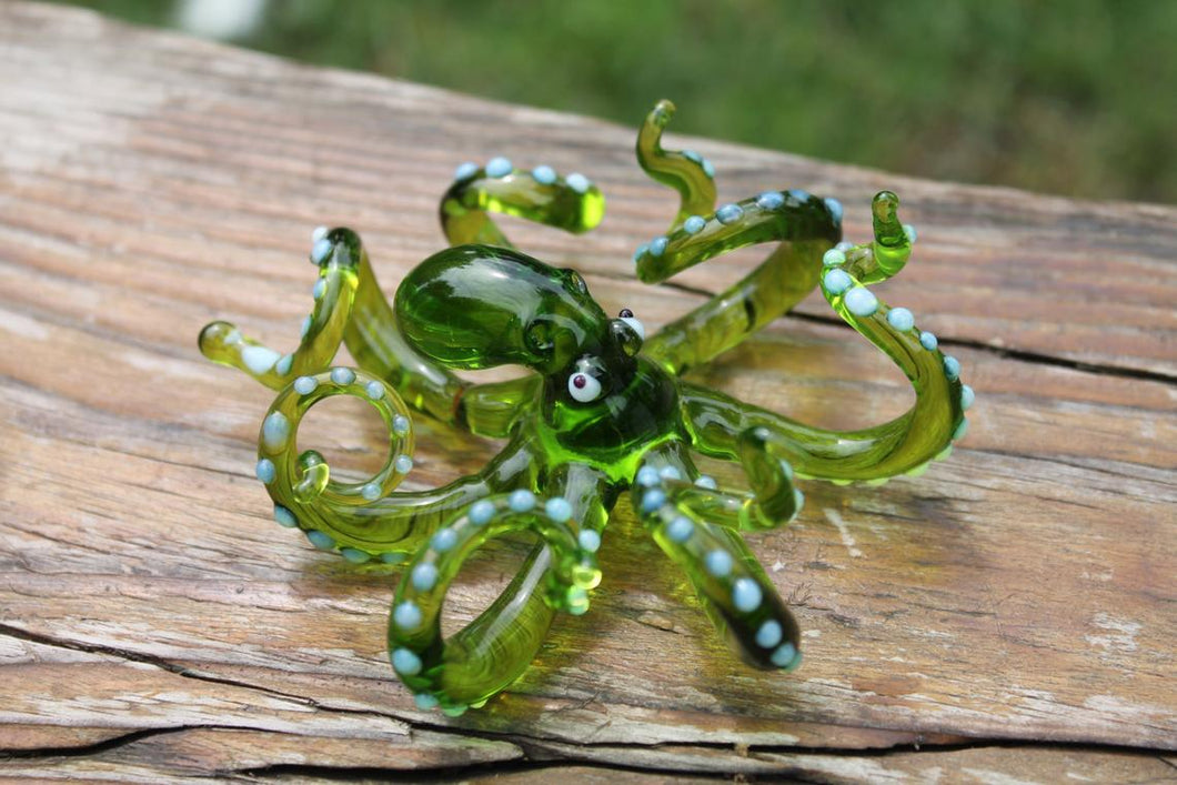 Deep Green Blown Glass Octopus Sculpture