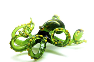 Green-Yellow Blown Glass Octopus, Ocean, Octopus Sculpture
