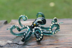 Blue Blown Glass Octopus Sculpture