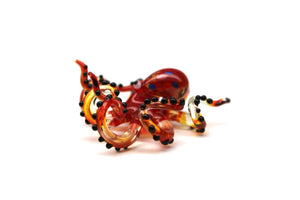 Red Orange Blown Glass Octopus Sculpture