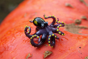 Purple Yellow Blown Glass Octopus Sculpture