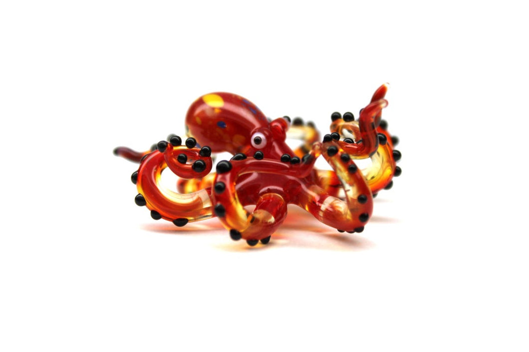 Red Orange Blown Glass Octopus Sculpture