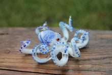 Load image into Gallery viewer, White Blue Blown Glass Octopus
