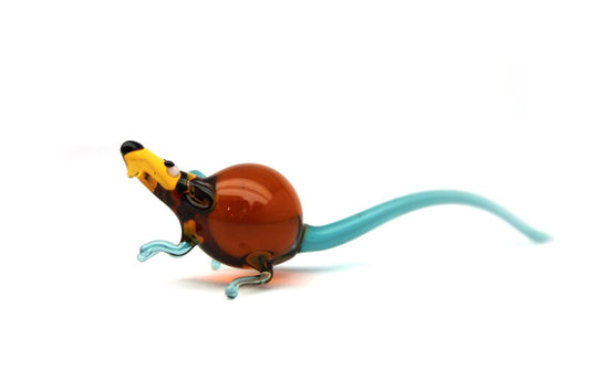 Brown And Teal Glass Rat Figurine – Playful Handmade Murano Art