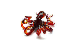 Orange Red Blown Glass Octopus, Ocean, Octopus Sculpture