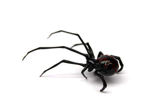Handmade Black Glass Spider With Red Accents – Lampwork Design