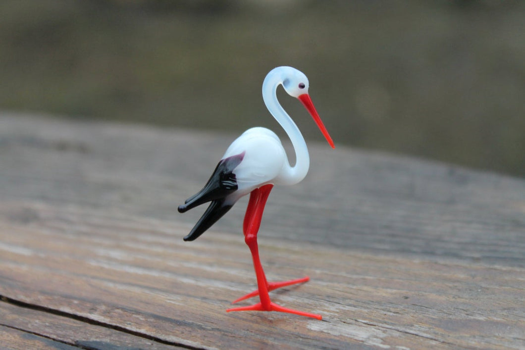 Small Glass Stork bird Murano Gift Blown Stork Sculpture