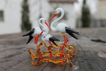 Load image into Gallery viewer, Small Collection  Miniature Storks, Tiny Water Bird Glass Stork png, Nest Stork, Art Glass, Blown Glass stork, Glass Nest stork
