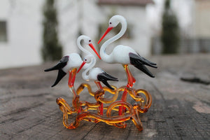 Small Collection  Miniature Storks, Tiny Water Bird Glass Stork png, Nest Stork, Art Glass, Blown Glass stork, Glass Nest stork