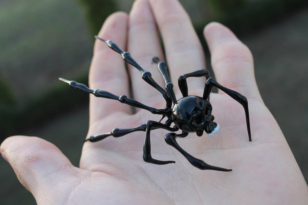 The Skull Spider Glass Spider Figurine Blown Glass Spider Gothic Skeleton Skull Spider hand blown glass