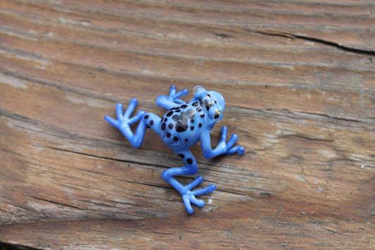 Handmade Blue Spotted Glass Frog Figurine - Lampwork Murano Art