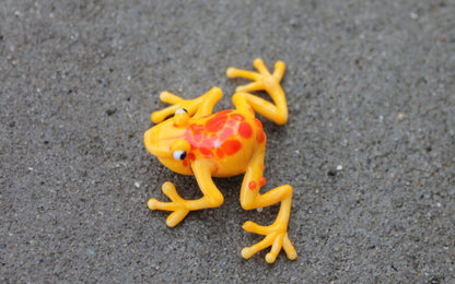 Handmade Yellow And Orange Glass Frog Figurine | Lampwork Murano Art