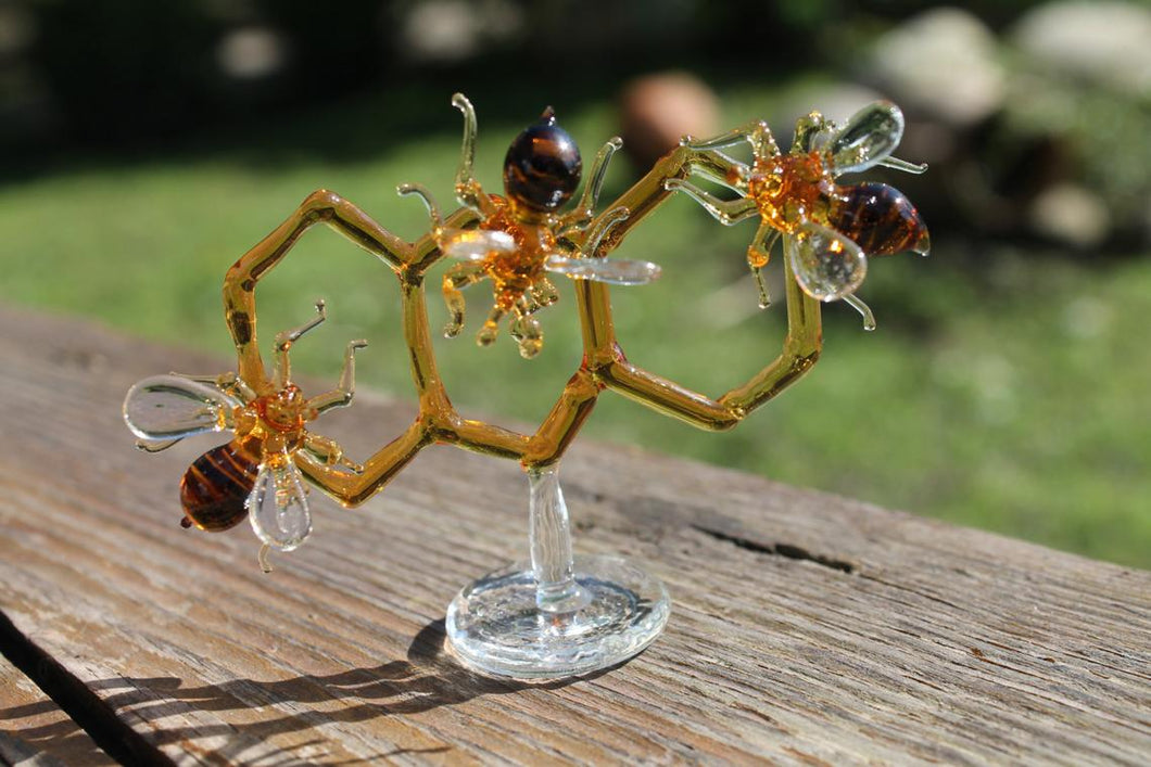Glass Honeycomb and Bee Collectible Figurine Glass Bee  Blown Glass honeybee  Honeybee and Honey comb