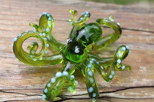 Deep Green Blown Glass Octopus Sculpture