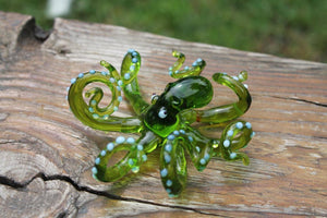 Deep Green Blown Glass Octopus Sculpture