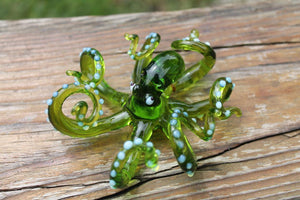 Deep Green Blown Glass Octopus Sculpture